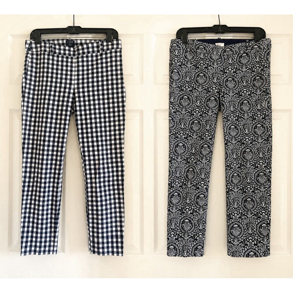 J Crew Winnie Pants Size 4 & Gingham Check Pants Lot Of 2 Crop Side Zip Cotton